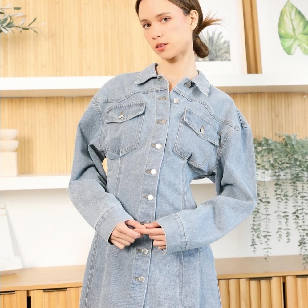 LOVE + Harmony Light Blue Denim Button-Up Dress Large